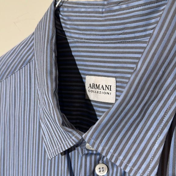 Giorgio Armani Collezioni Blue and Gray Striped Mens XL Dress Shirt. - Picture 3 of 6
